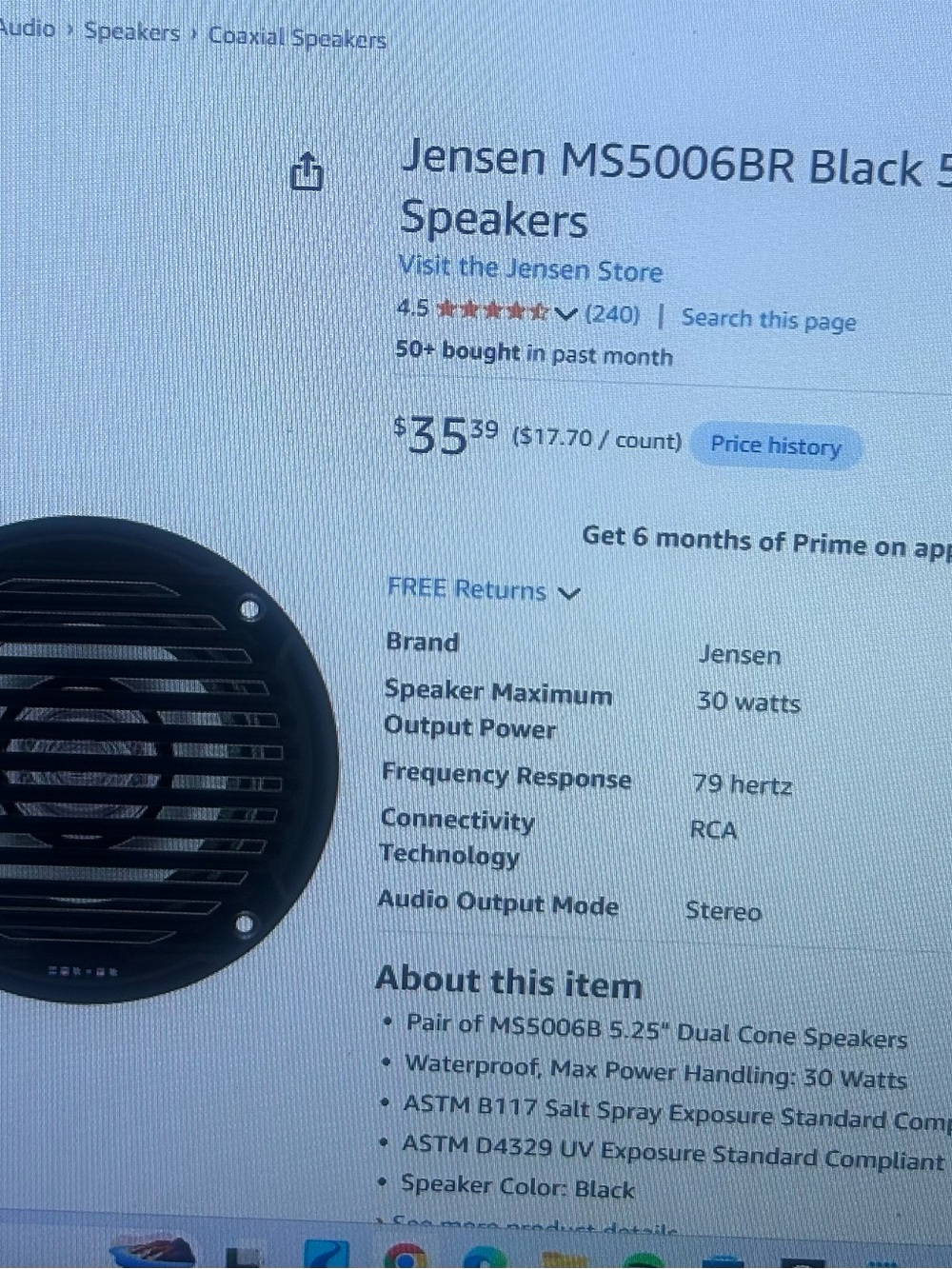 Jensen Black Coaxial Car Speaker Pair